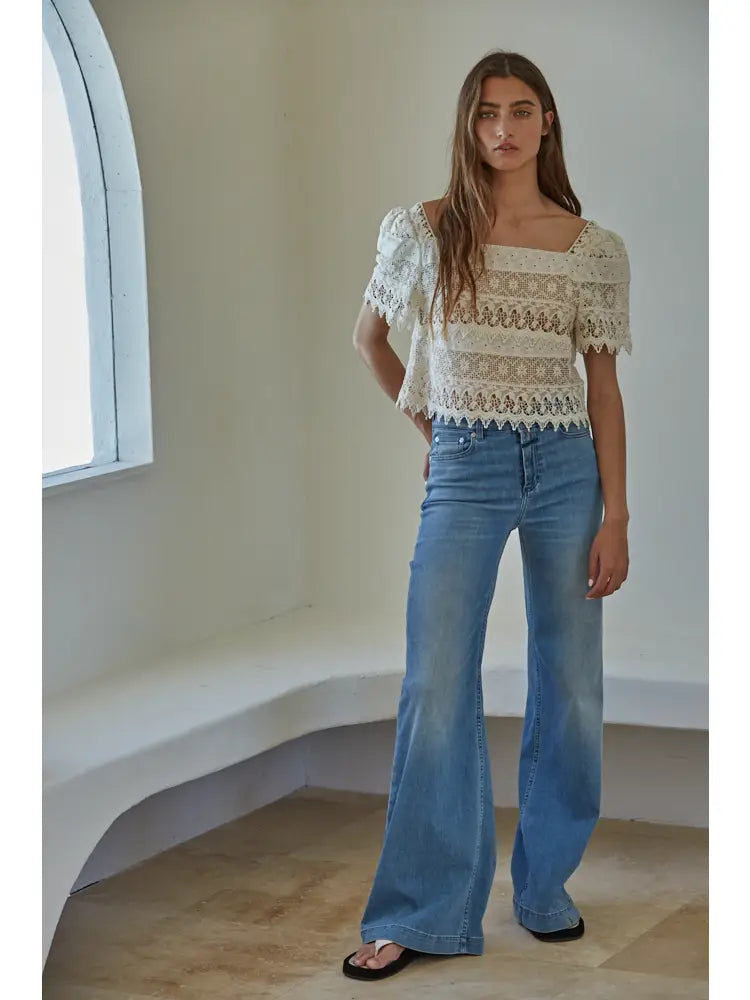Catalina Crochet Top in Cream by By Together