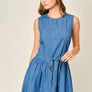 Belted Paneled Denim Midi Dress by Aaron & Amber