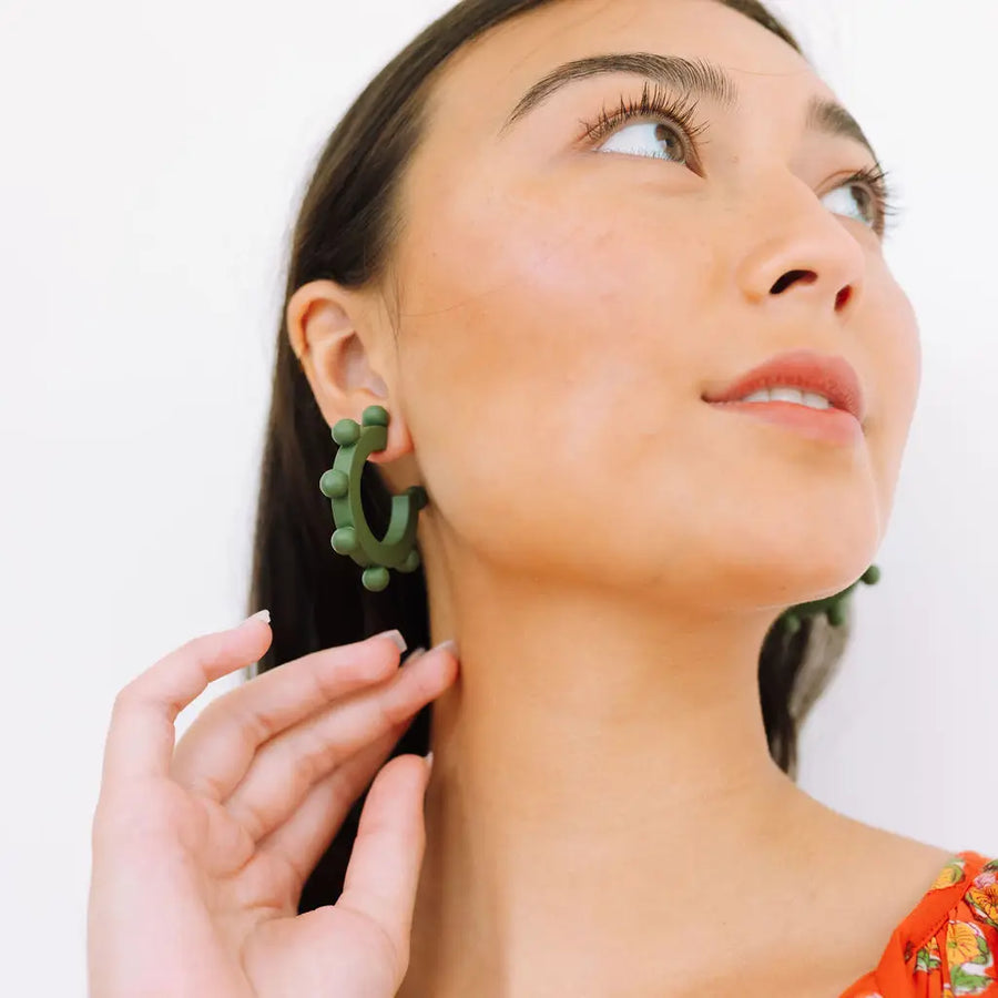Sage Bead Hoop Earrings by Sunshine Tienda