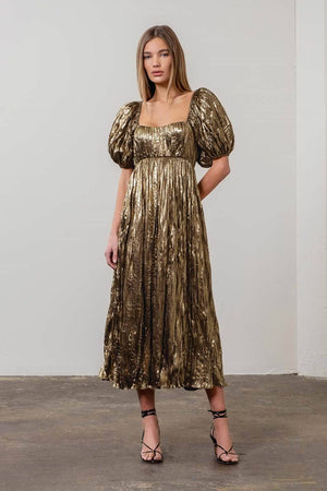 Puff Sleeve Gold Stud Maxi Dress