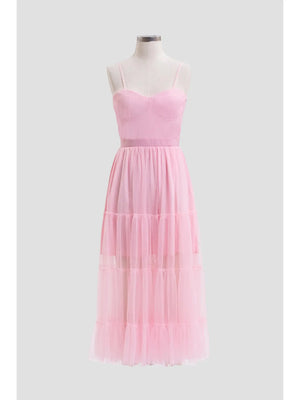 Pleated Tulle Semi-Sheer Tiered Dress