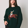 Cowboy Graphic Oversized Crew Neck Knit Sweater by le lis