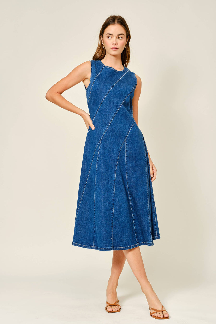Stretch Mermaid Line Denim Midi Dress by Aaron & Amber Dark Denim / Small