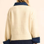 Rib-Knit and Denim Layered-Look Split-neck Collared Sweater