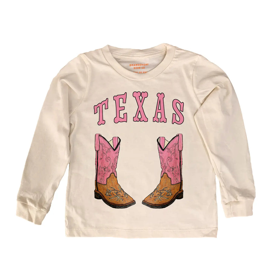 Pink Texas Boot Kids Long Sleeve Tee