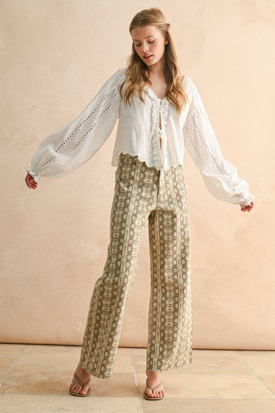 Embroidery Detail Long Sleeve Blouse