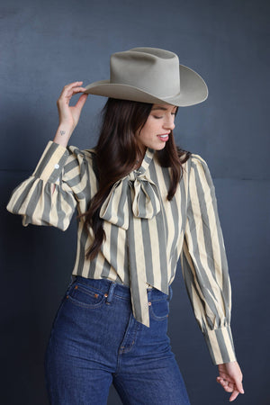 Brown and Tan Stripe Bowtie Blouse