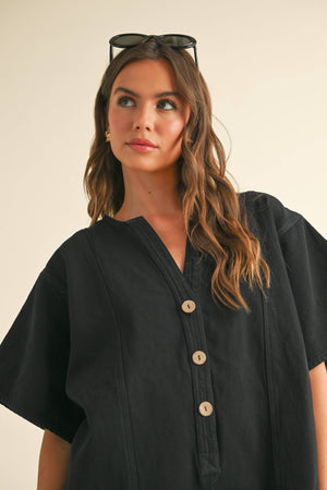 Cotton Romper with Button Front