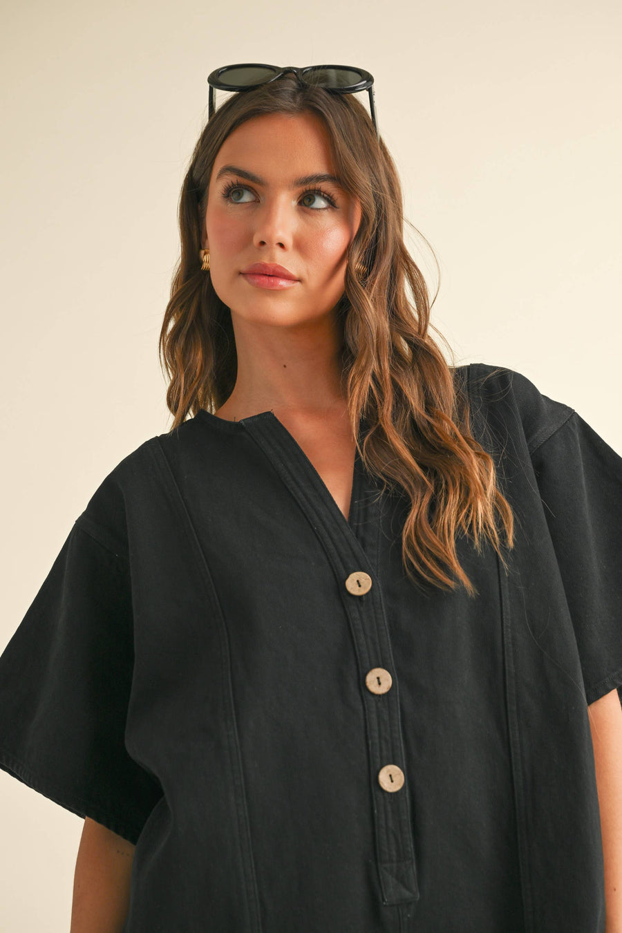 Cotton Romper with Button Front