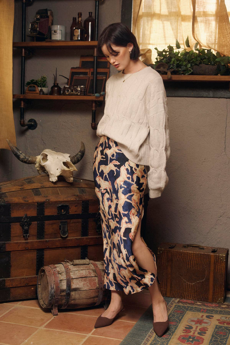 Riverbend Pull On Maxi Skirt in Western Navy