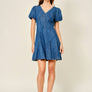 Puff Sleeve Denim Mini Dress by Aaron & Amber