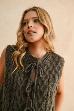 Tie Front Cable Knitted Vest