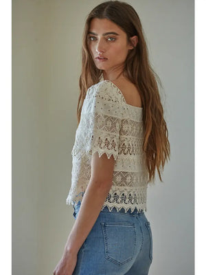 Catalina Crochet Top in Cream by By Together