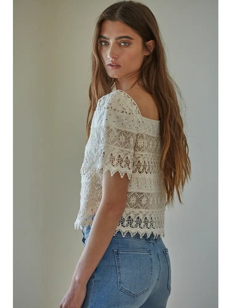 Catalina Crochet Top in Cream by By Together