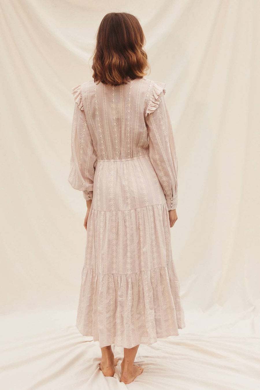 Striped Eyelet Ruffled Tiered Dress