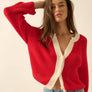 Ribbed Knit Contrast Cardigan Sweater