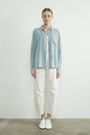 Denim Shirt with Embroidery Edge by Aaron & Amber