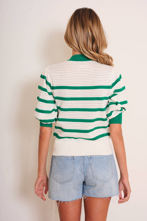 Lecce Cardigan in Green and White by dRA