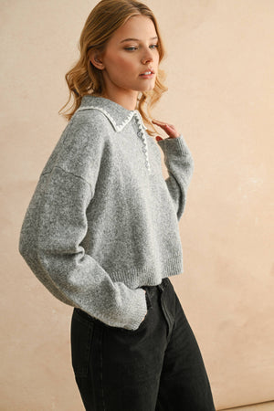 Stitch Detail Collared Pullover Sweater Top