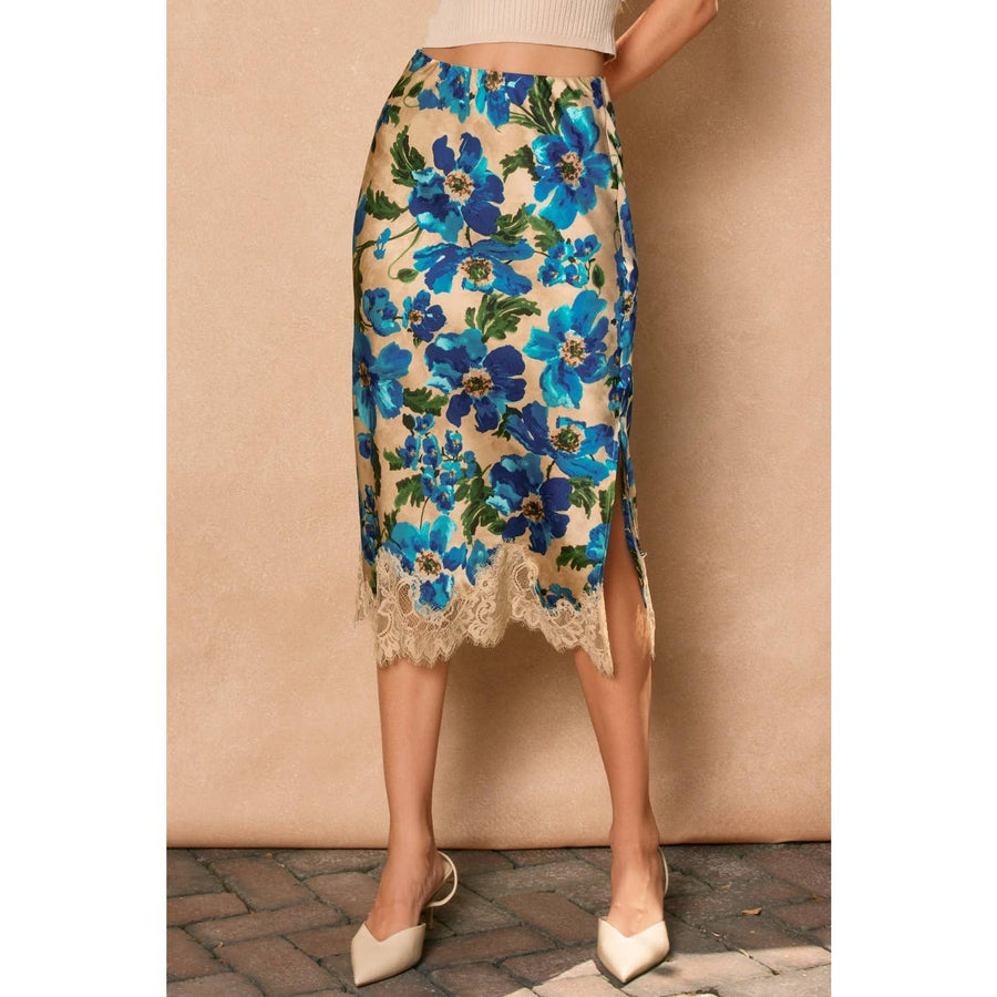 Ethereal Gardens Lace Hem Pencil Skirt