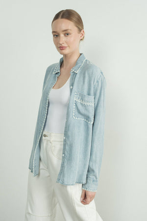 Denim Shirt with Embroidery Edge by Aaron & Amber