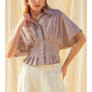 Stripe Button Front Shirt with Pleated Waist Detail