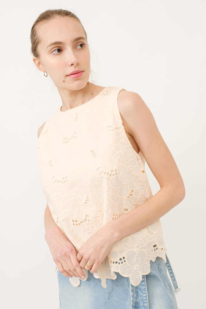 Flower Embroidery Top in Peach by Aaron & Amber