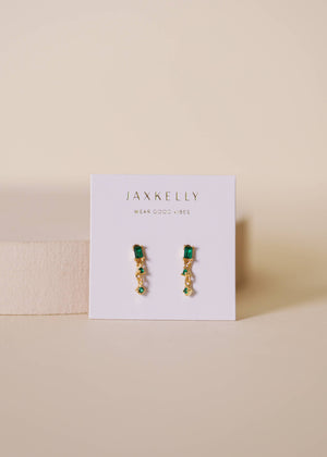 Mini Baguette Drop Earrings in Emerald by JaxKelly