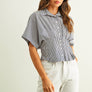 Stripe Button Front Shirt with Pleated Waist Detail