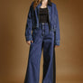 Collar Contrast Zipper Front Bomber Denim Jacket