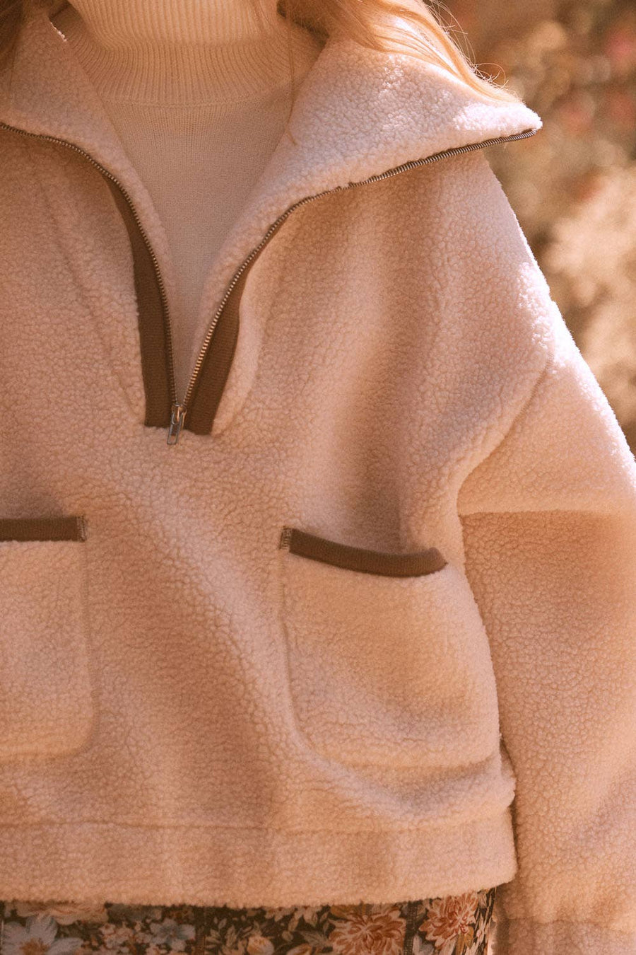 Solid Sherpa Fleece Half-Zip Pullover Jacket