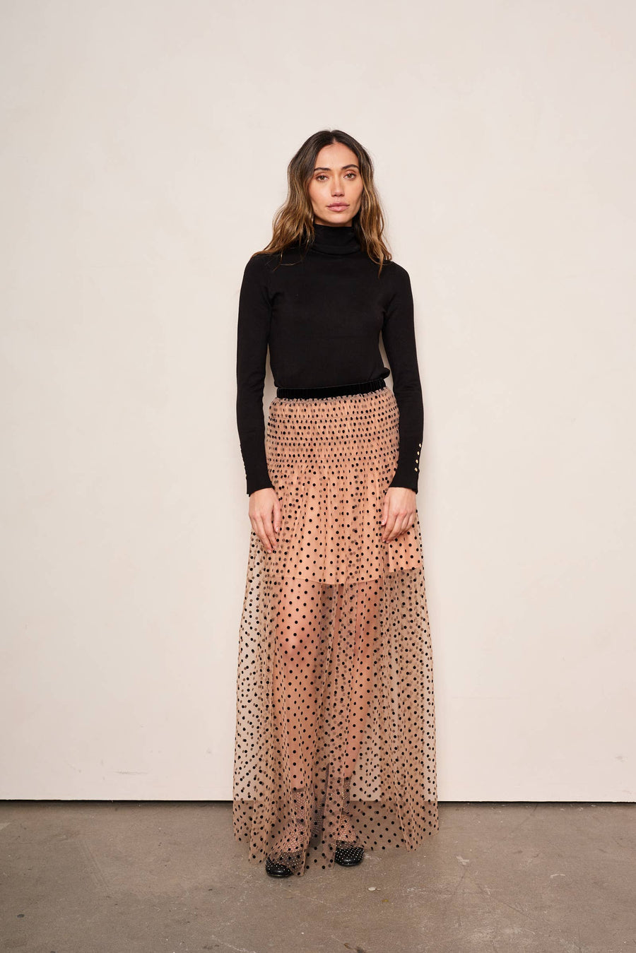 Mia Skirt in Nude Black Dot by dRA