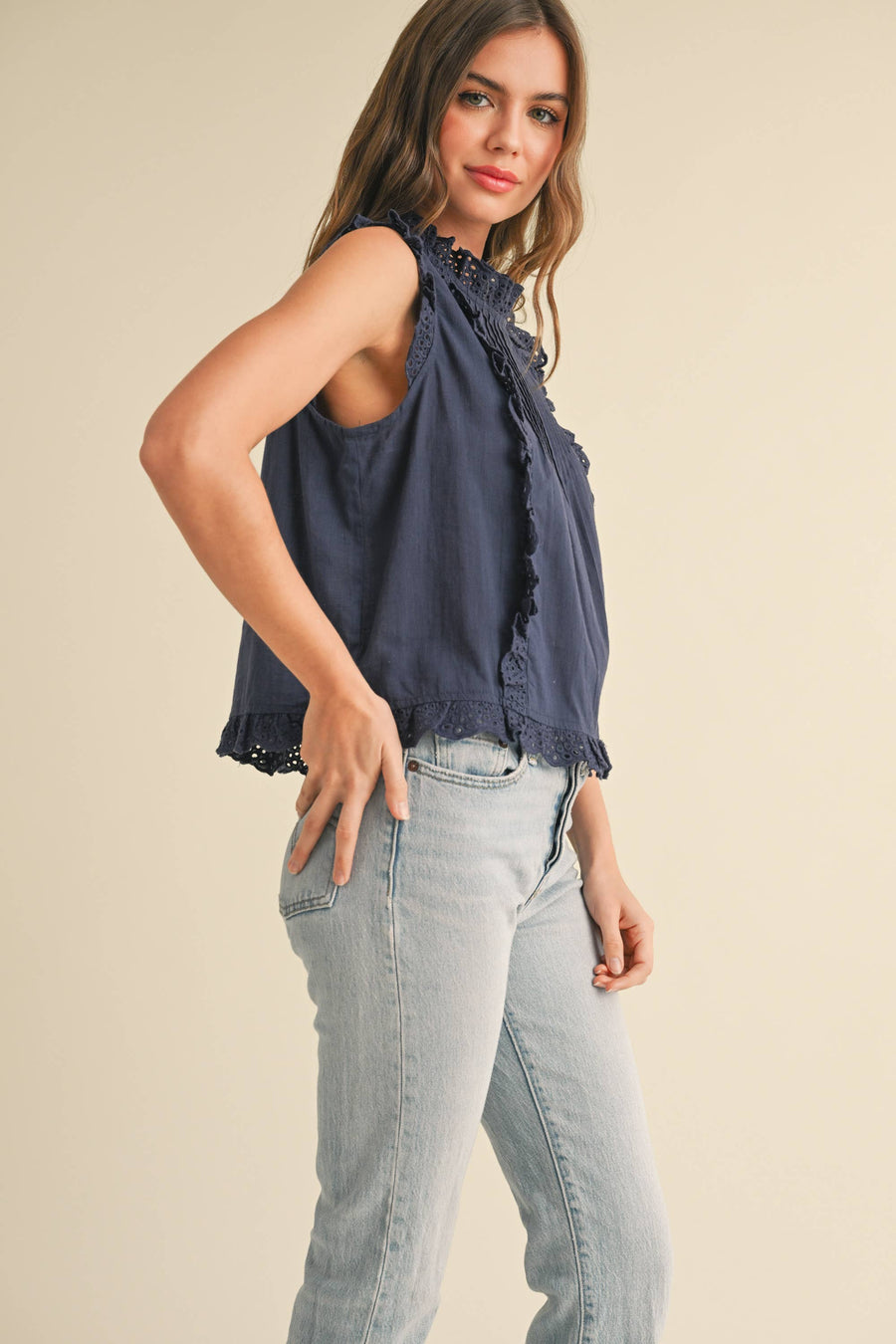 Eyelet Ruffle Trim Blouse