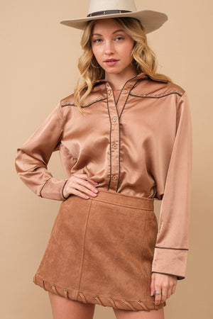 Western Studded Blouse in Tan