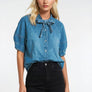 Tie Neck Denim Blouse