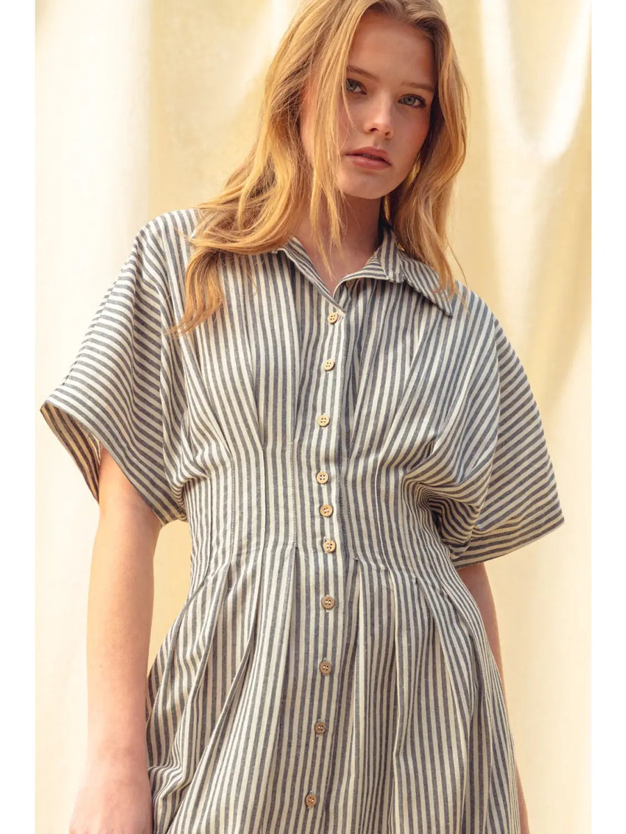 striped button down shirt dress Buttondown Navy Stripe / Large A Greenbrier Resort Wedding made for lighter packing Tiered Ruffle Color:Black and Dusty Rose
