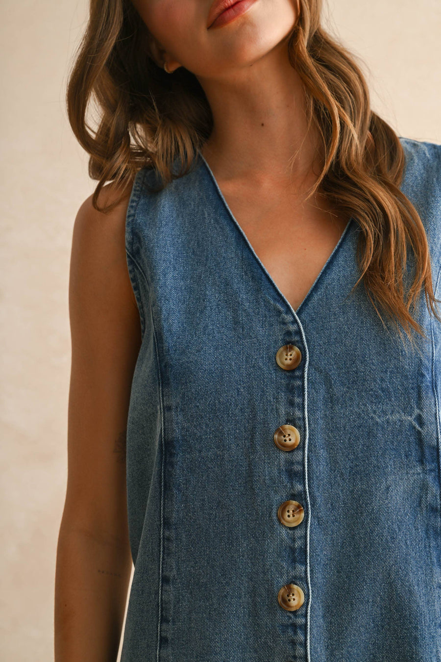 Button Front Sleeveless Denim Romper
