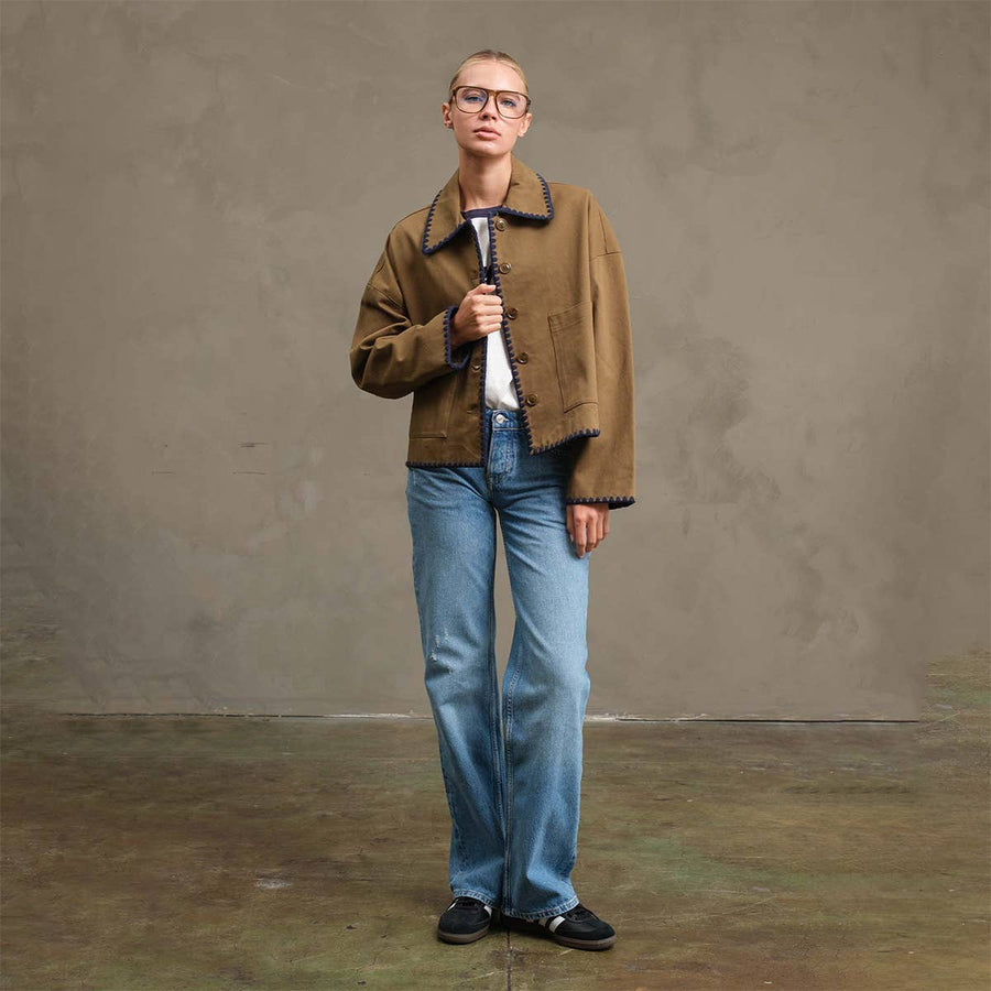Collar Jacket with Contrast Stitching