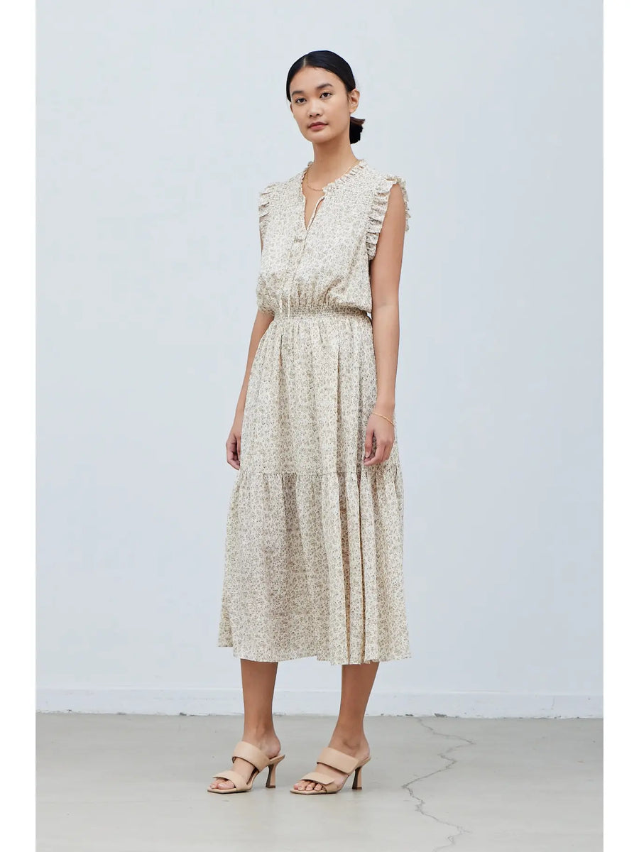 Printed Midi Dress in Ivory