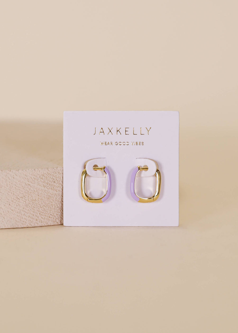 Color Dipped Rectangle Hoop Earrings in Powder Purple Enamel by JaxKelly