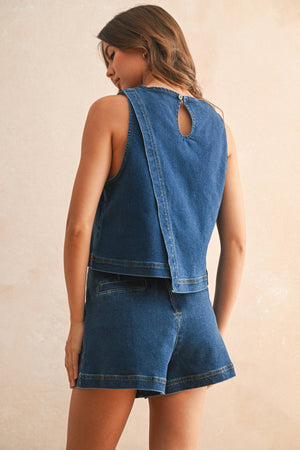 Asymmetric Cut Denim Top