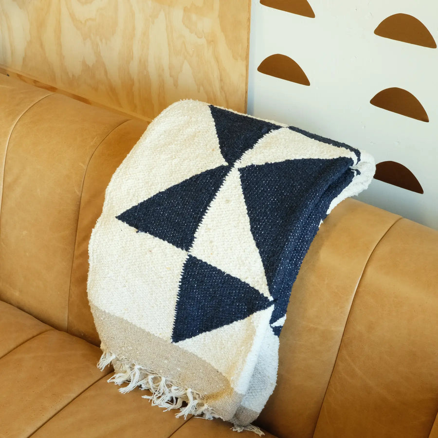 Navy & Cream Patchwork Sun Heavyweight Western Throw Blanket  by Sundream