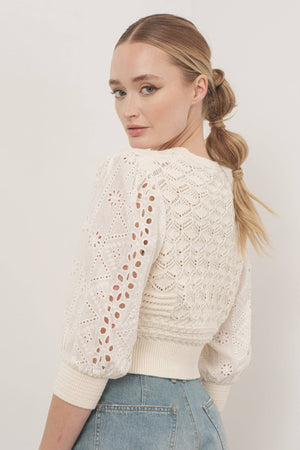 Hendry 3/4 Sleeve See Through Cardigan in Cream