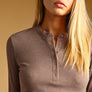 Half Snap Button Waffle Fabric Long Sleeve Top