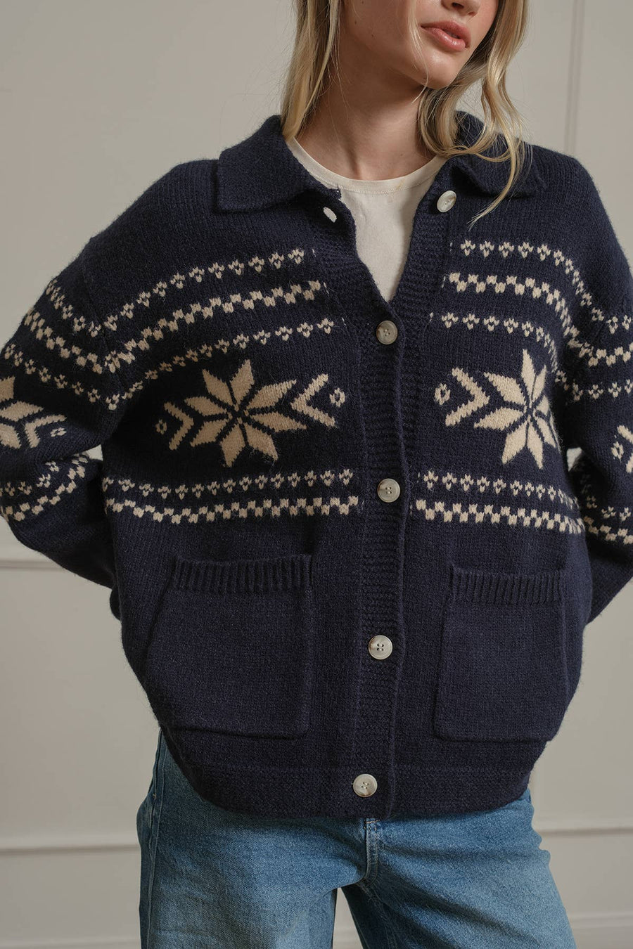 Nordic Snowflake Knit Cardigan