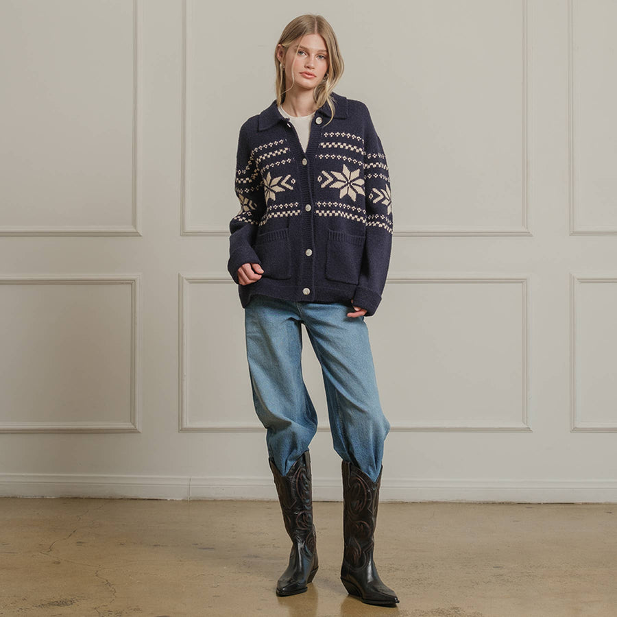 Nordic Snowflake Knit Cardigan