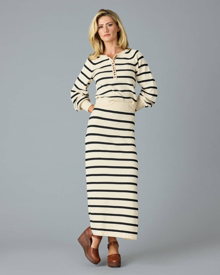 Paris Sweater Skirt in Black Stripe by Downeast