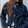 Navy Plaid Button Front Pocket Jacket