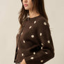 Polka Dot Jacquard-Knit Button-Up Crew-Neck Cropped Cardigan