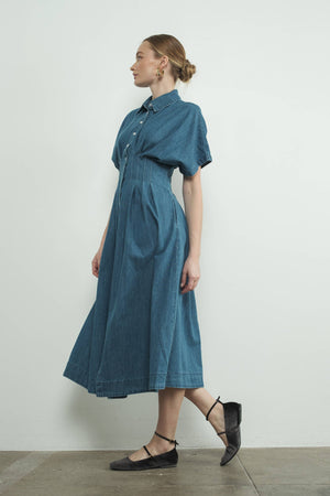 Button Front Pleated Shirts Midi Dress by Aaron & Amber